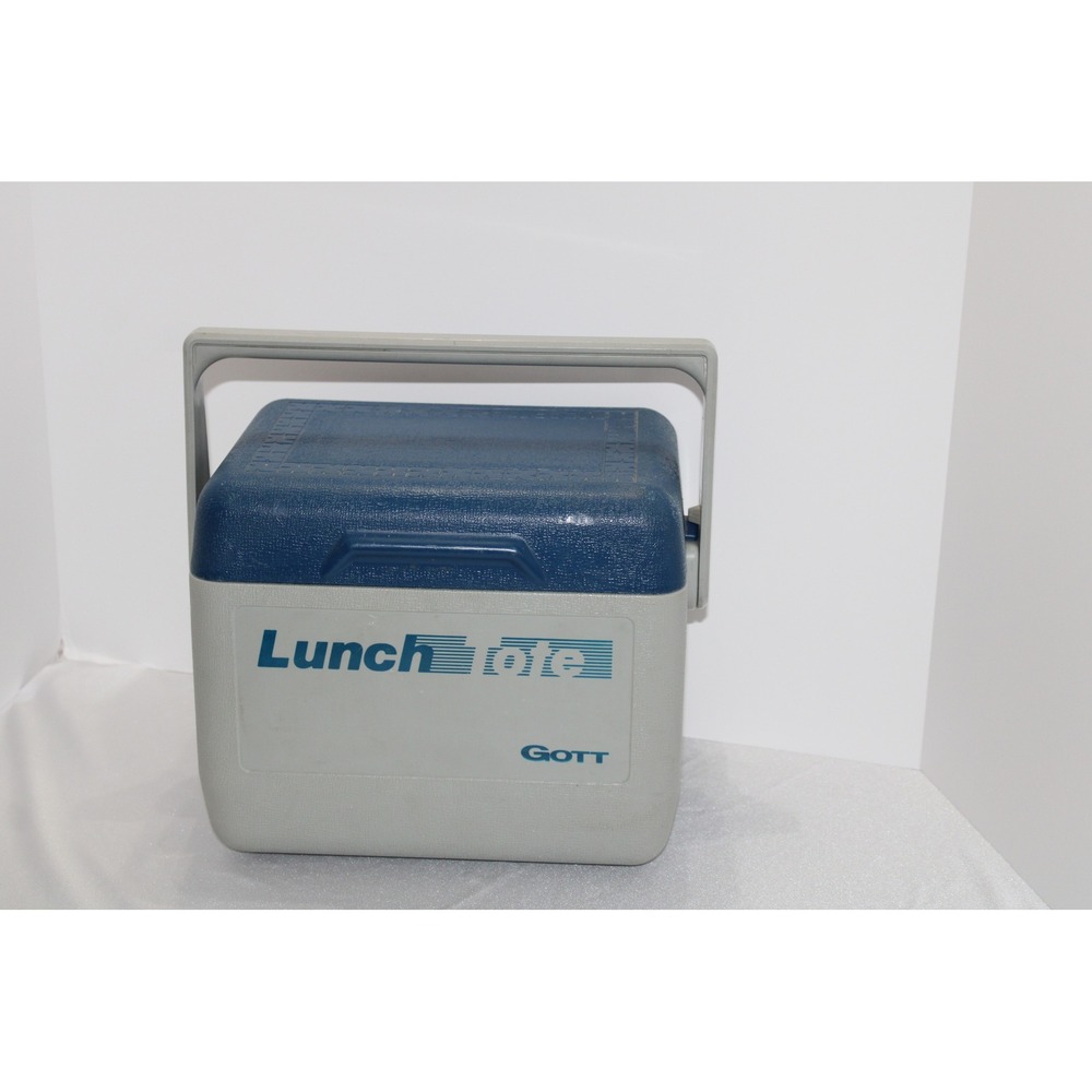 Vintage Gott Lunch Tote Cooler Blue Grey Retro Hard Sided Insulated Picnic Box